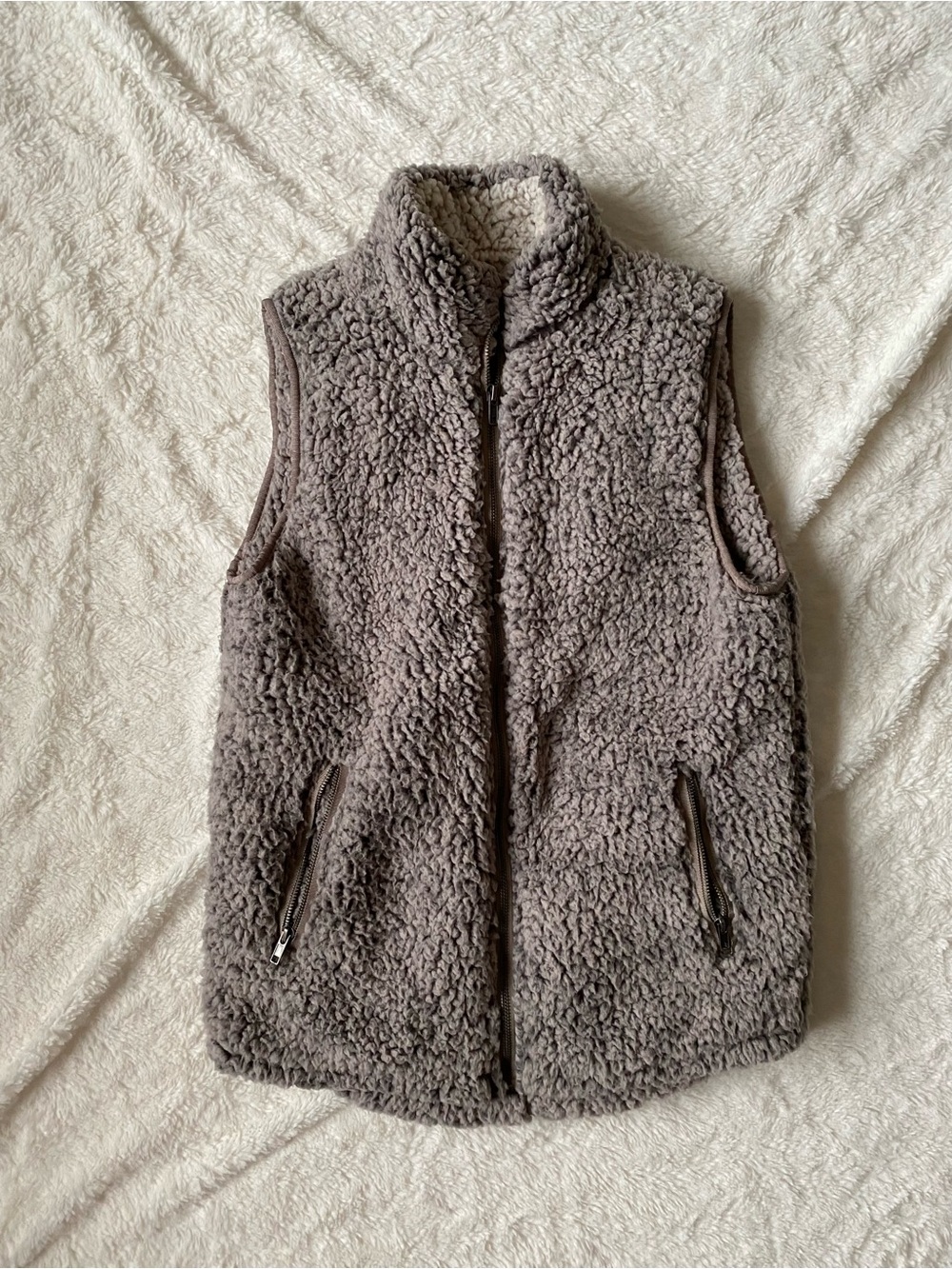 Thread & Supply Taupe Sherpa Zip-Up Vest